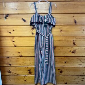 Chic NWT MAGARI Italian Boho Chic Striped Jumpsuit Wide Leg with Belt S